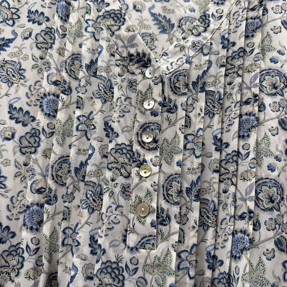 Rose & Olive Women's Top Size Large Blue Green Floral 3/4 Sleeve Bohemian V Neck - Picture 4 of 10